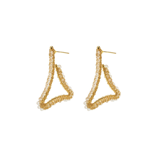 Clear & Gold Trigono Hoops Handmade Crochet Earrings