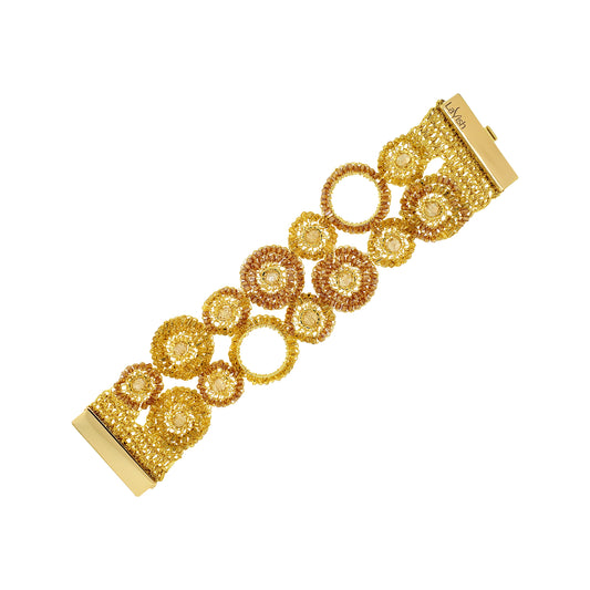 Amber & Gold Mix Patchwork Handmade Crochet Bracelet