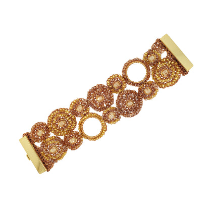Bronze Amber Mix Patchwork Handmade Crochet Bracelet