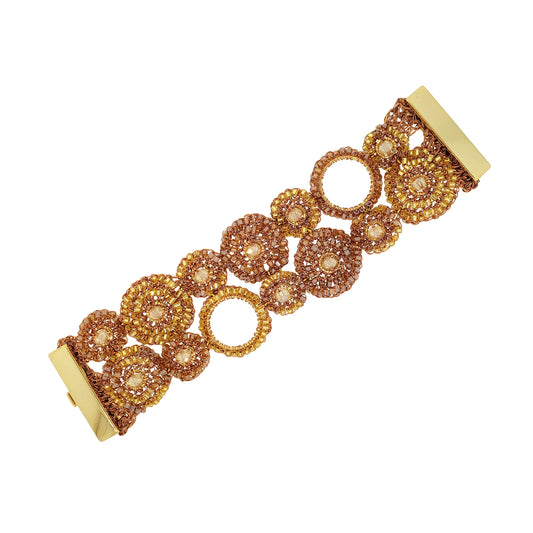 Bronze Amber Mix Patchwork Handmade Crochet Bracelet