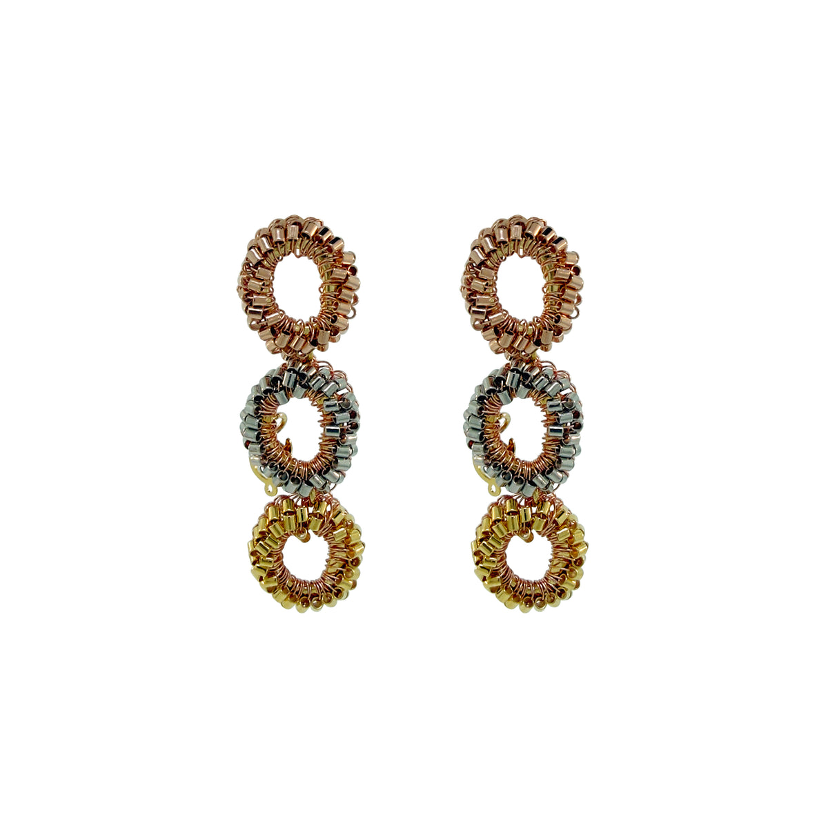 Trio Gold Mix Halo Handmade Crochet Earrings