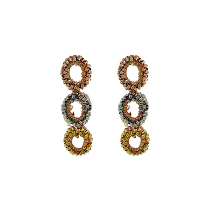 Trio Gold Mix Halo Handmade Crochet Earrings