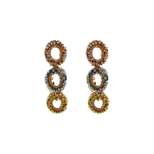 Trio Gold Mix Halo Handmade Crochet Earrings