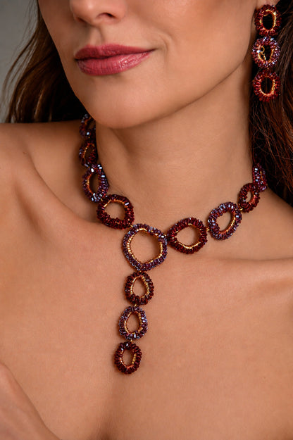 Burgundy Mix Halo Cascade Handmade Crochet Long Necklace
