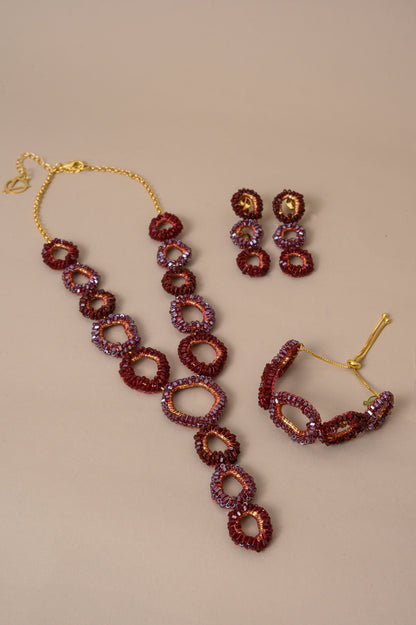 Burgundy Mix Halo Cascade Handmade Crochet Long Necklace