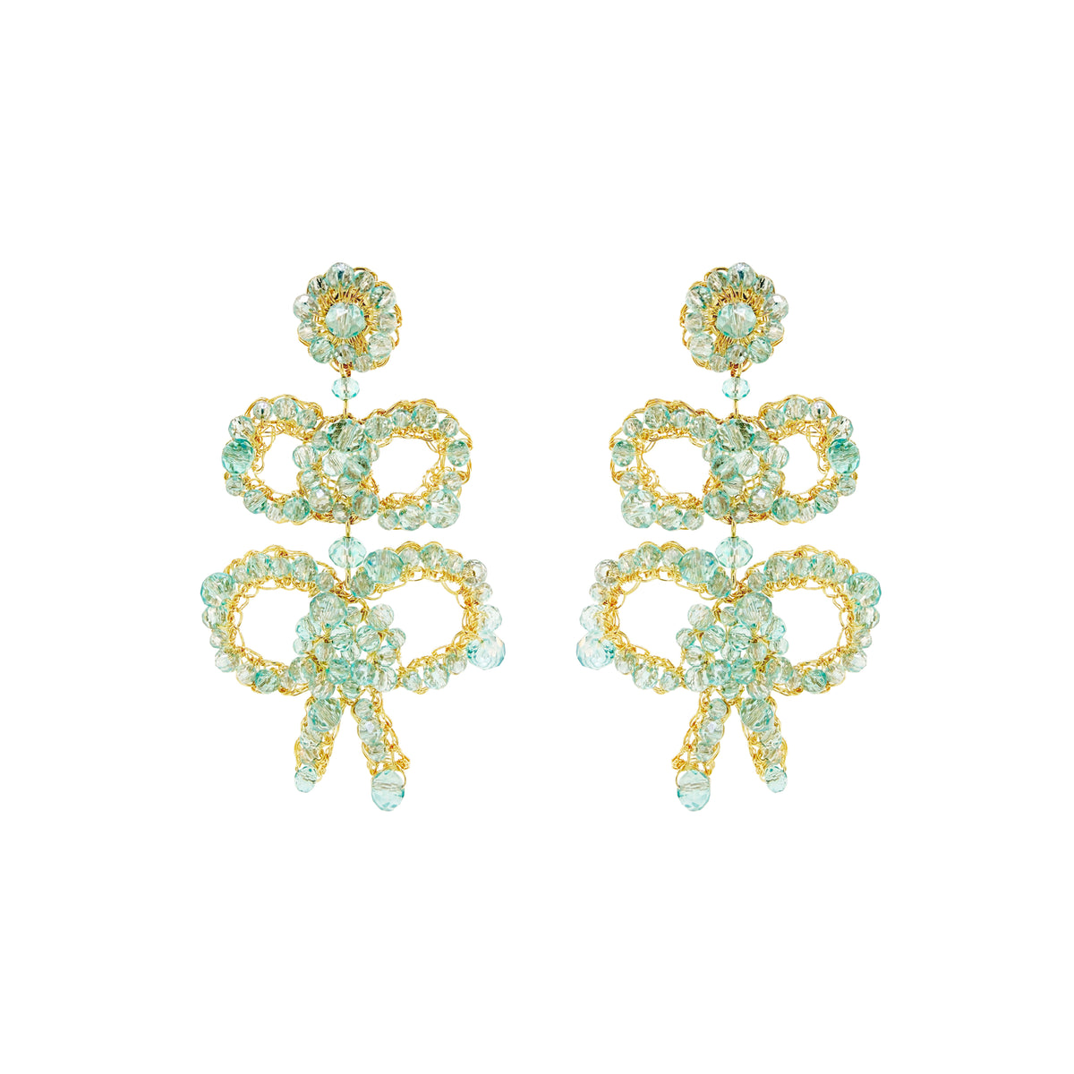 Seafoam Blue Ribbon Drop Handmade Crochet Earrings