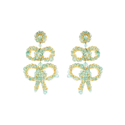 Seafoam Blue Ribbon Drop Handmade Crochet Earrings