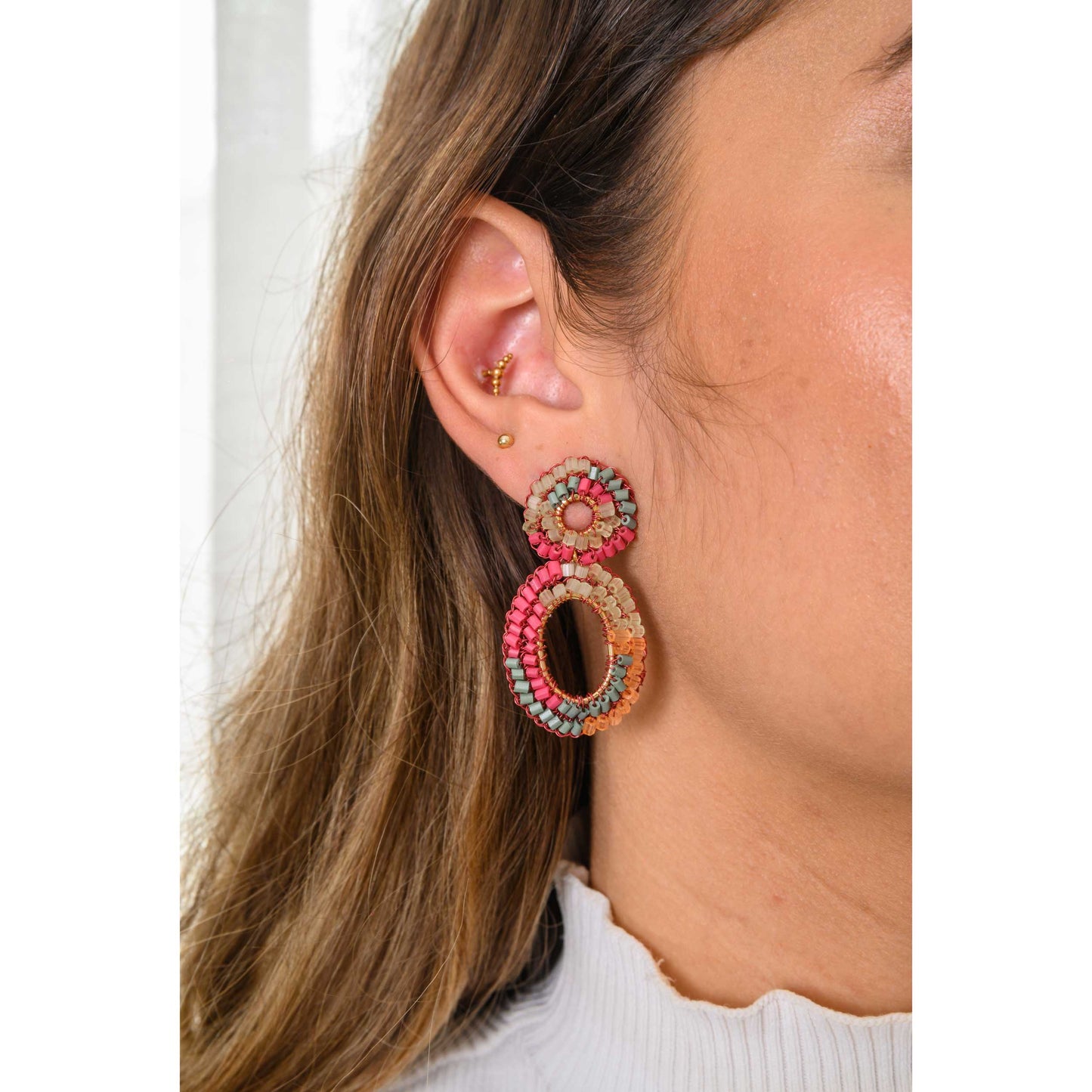 Sunset Coral Mix Artemis Mini Handmade Crochet Earrings