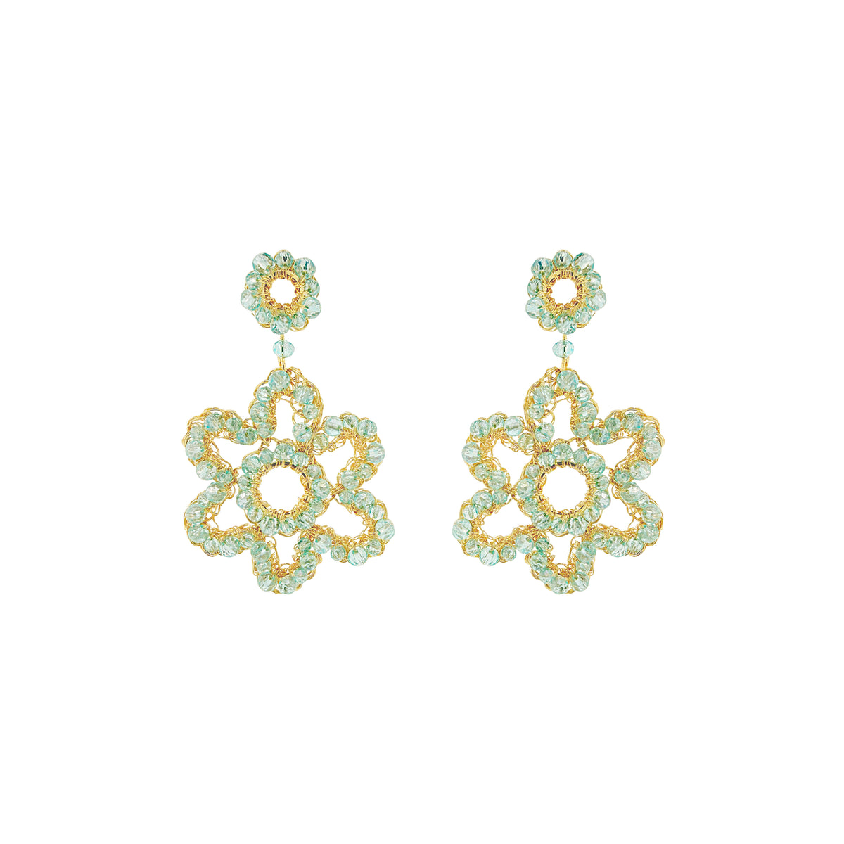 Seafoam Blue Sunburst Bloom Handmade Crochet Earrings