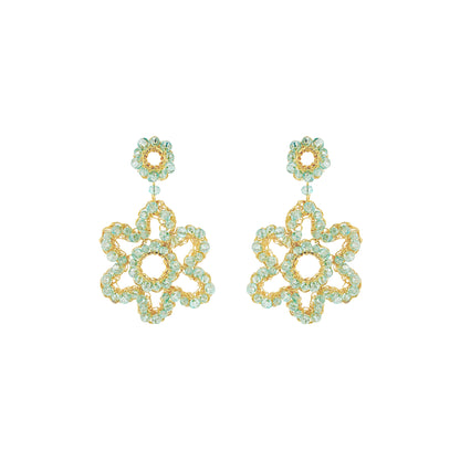 Seafoam Blue Sunburst Bloom Handmade Crochet Earrings