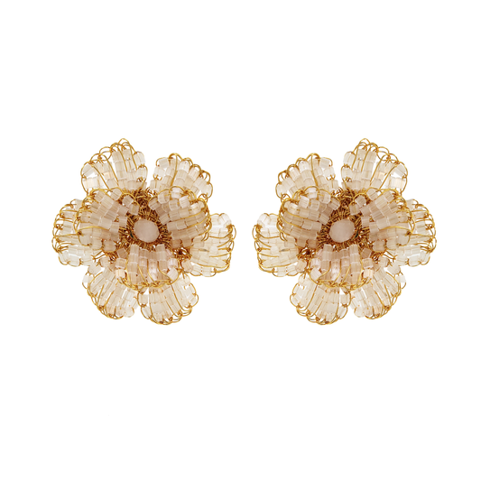 White & Gold Flora Crochet Post Handmade Earrings
