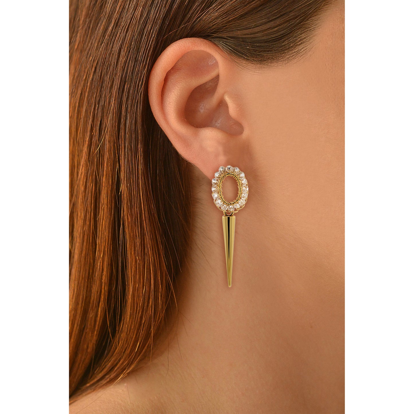 Clear & Gold Urban Spike Handmade Crochet Earrings