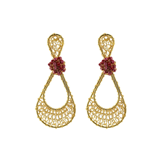 Red & Gold Olivia Handmade Crochet Earrings