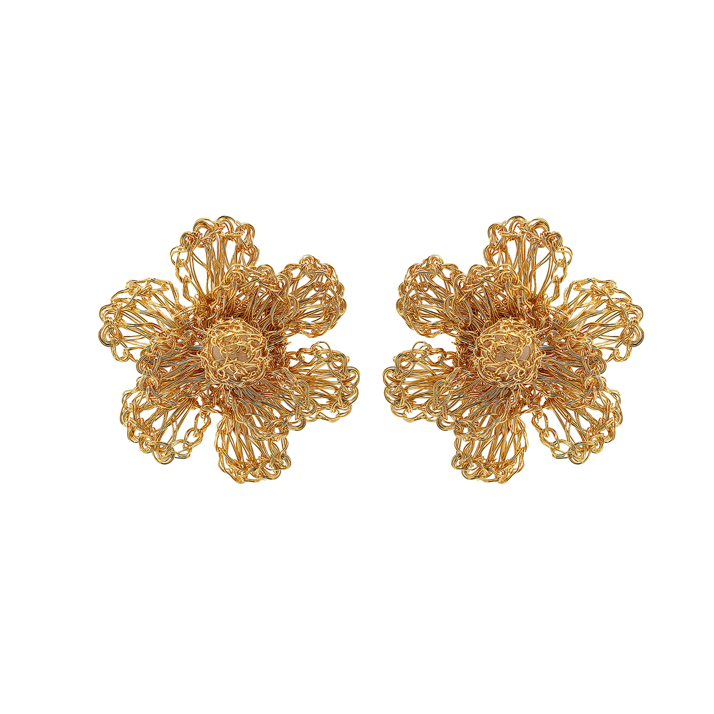 All Gold Flora Crochet Post Handmade Earrings