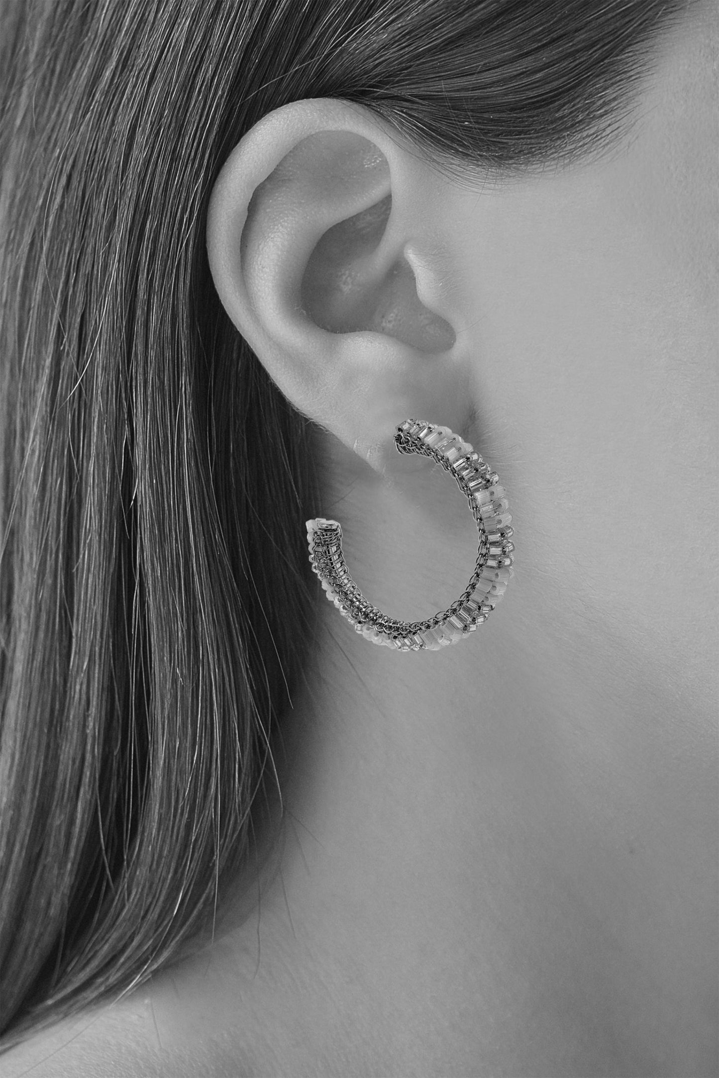 White Mix Maya Hoops Handmade Crochet Earrings