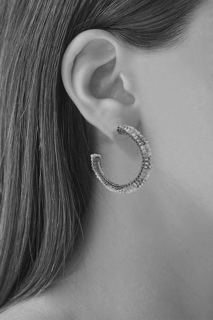 White Mix Maya Hoops Handmade Crochet Earrings