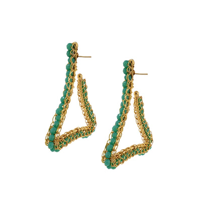 Turquoise & Gold Trigono Hoops Handmade Crochet Earrings