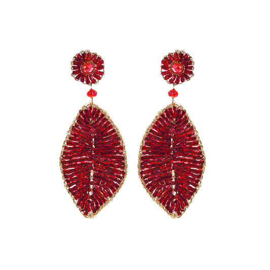 Red & Gold Leaf Handmade Crochet Earrings
