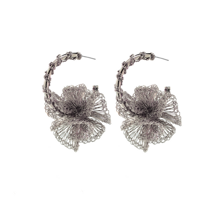 All Silver Scarlet Ruffled Hoops Handmade Crochet Earrings