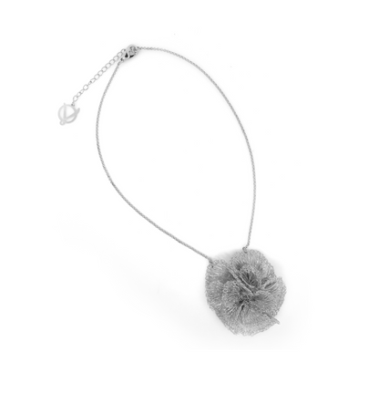 Silver Ruffled Flower Pendant Handmade Crochet Necklace