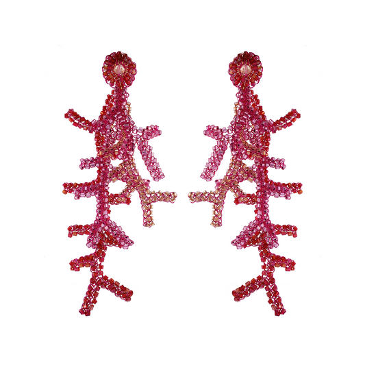 Long Pink Mix Coral Branches Handmade Crochet Earrings