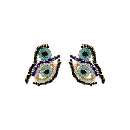 Blues & Gold Evil Eye Duo Handmade Crochet Earrings