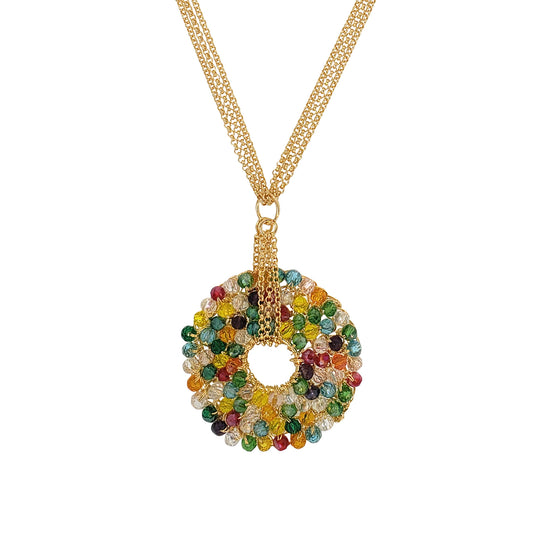 Multicolor & Gold Snowdrop Handmade Chochet Necklace