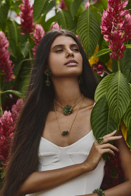 Forest Green Mix Drizzle Handmade Crochet Double Necklace