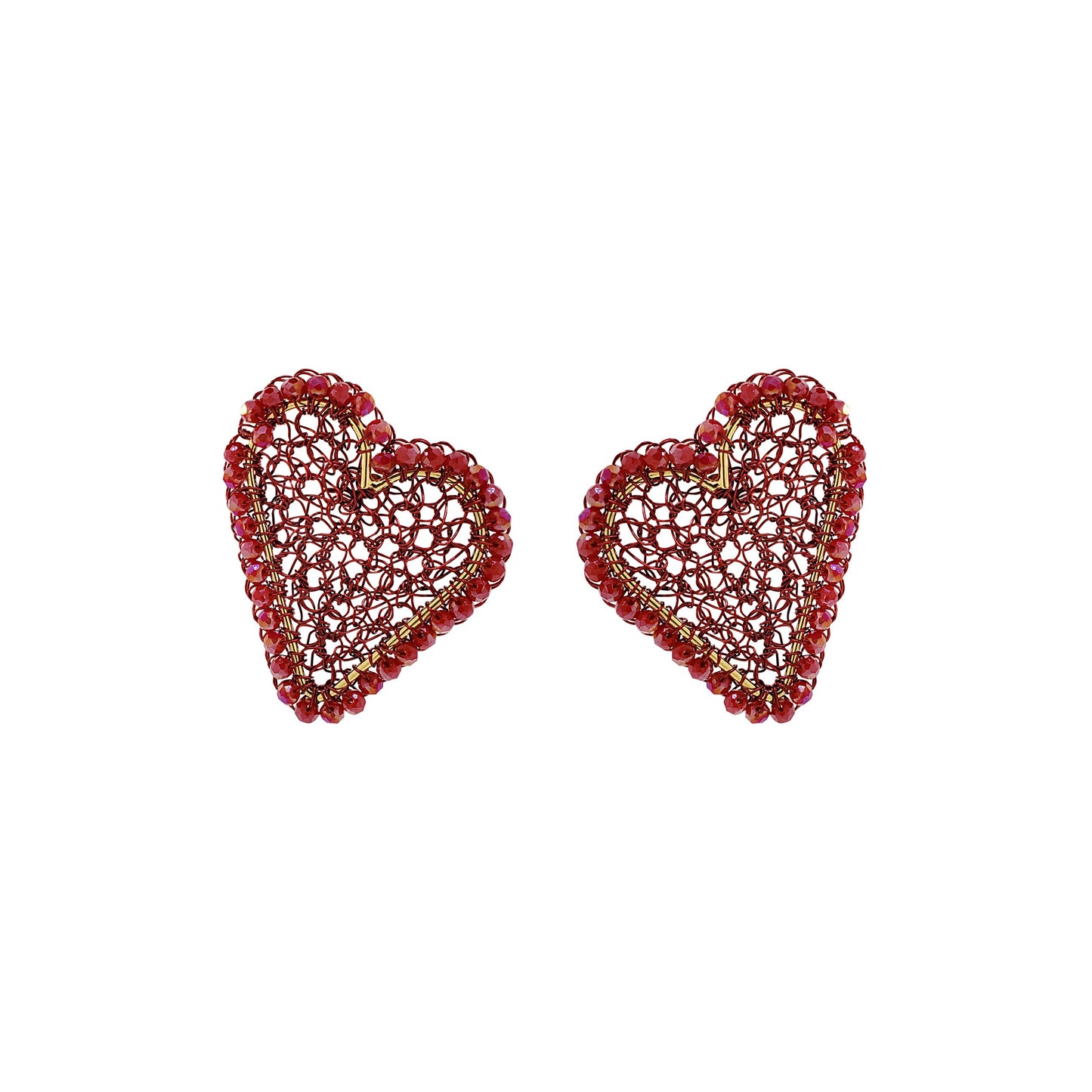 Red & Gold Amour Mesh Posts Handmade Crochet Earrings
