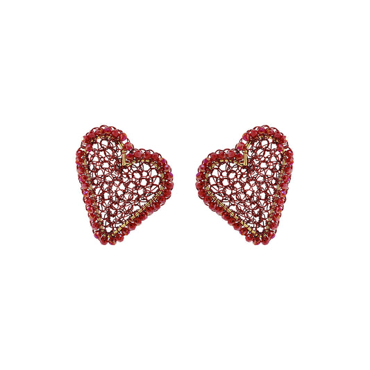 Red & Gold Amour Mesh Posts Handmade Crochet Earrings
