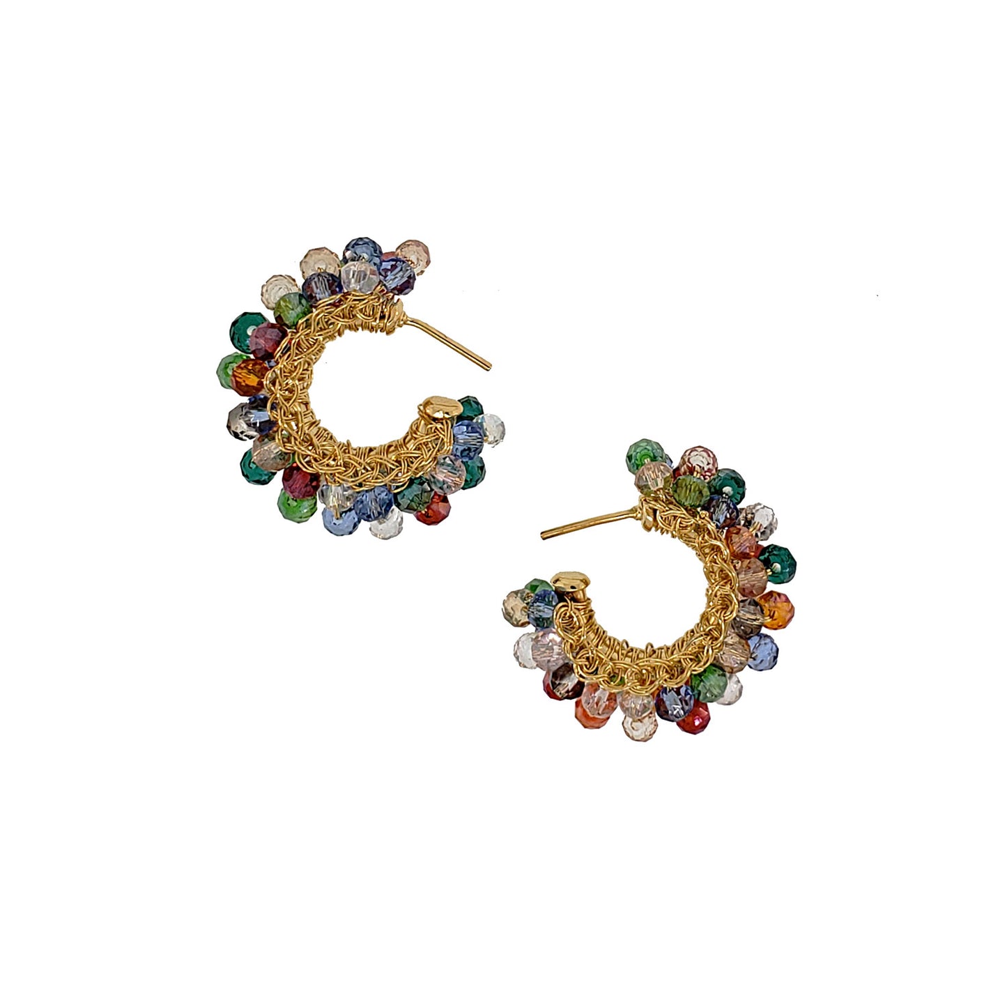 Multicolor & Gold Dandelions Hoops Handmade Earrings