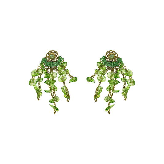 Jade Green Mix Rocks Mini Chandelier Handmade Crochet Earrings