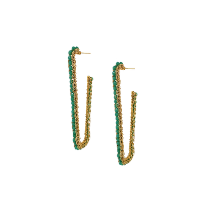 Turquoise & Gold Lilo Hoops Handmade Crochet Earrings