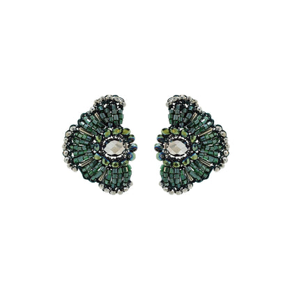 Moss Green Mix Crown Posts Handmade Crochet Earrings