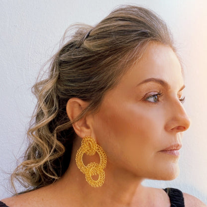 All Gold Artemis Round Handmade Crochet Earrings