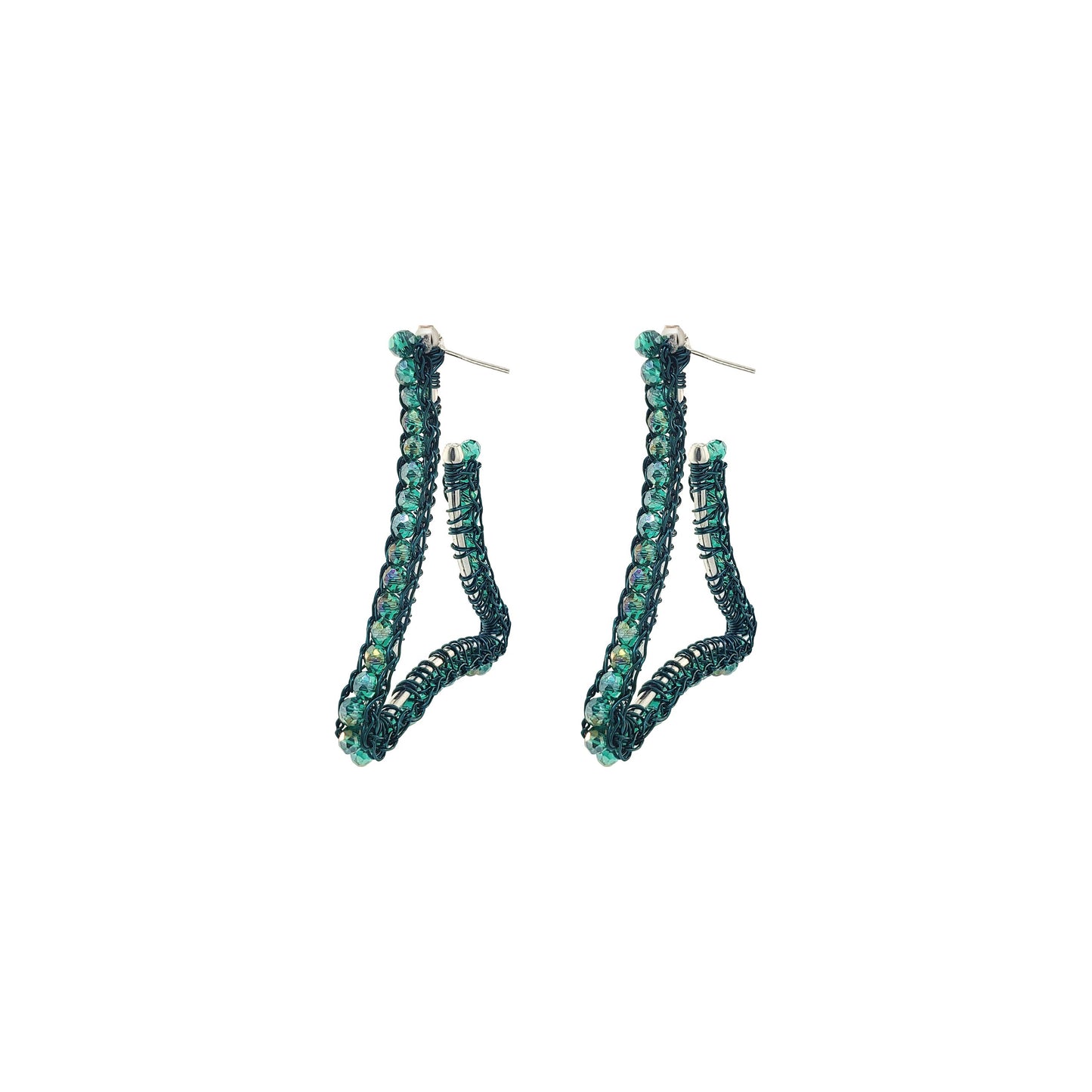 Moss Green Trigono Hoops Handmade Crochet Earrings