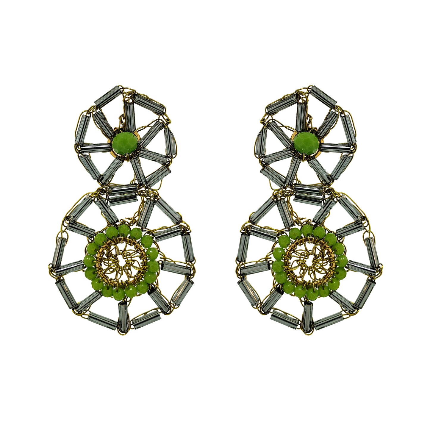 Neon Green Mix Themis Duo Handmade Crochet Earrings