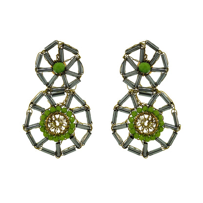 Neon Green Mix Themis Duo Handmade Crochet Earrings