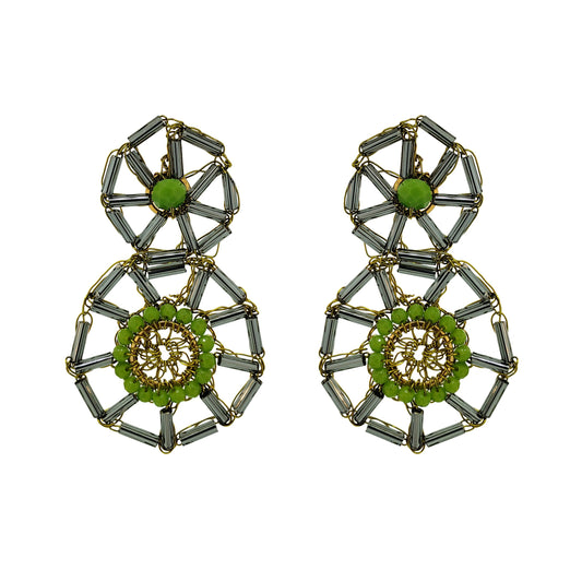 Neon Green Mix Themis Duo Handmade Crochet Earrings