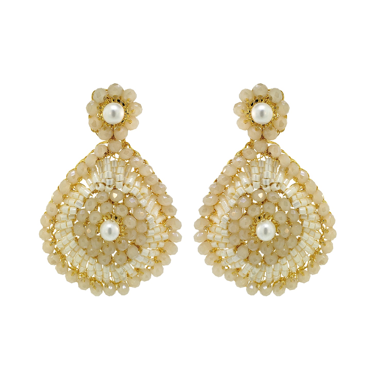 White Howlite Mix Mina Teardrop Handmade Crochet Earrings