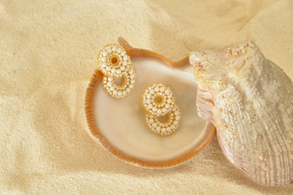 Pearl & Gold Gush Small Handmade Crochet Earrings