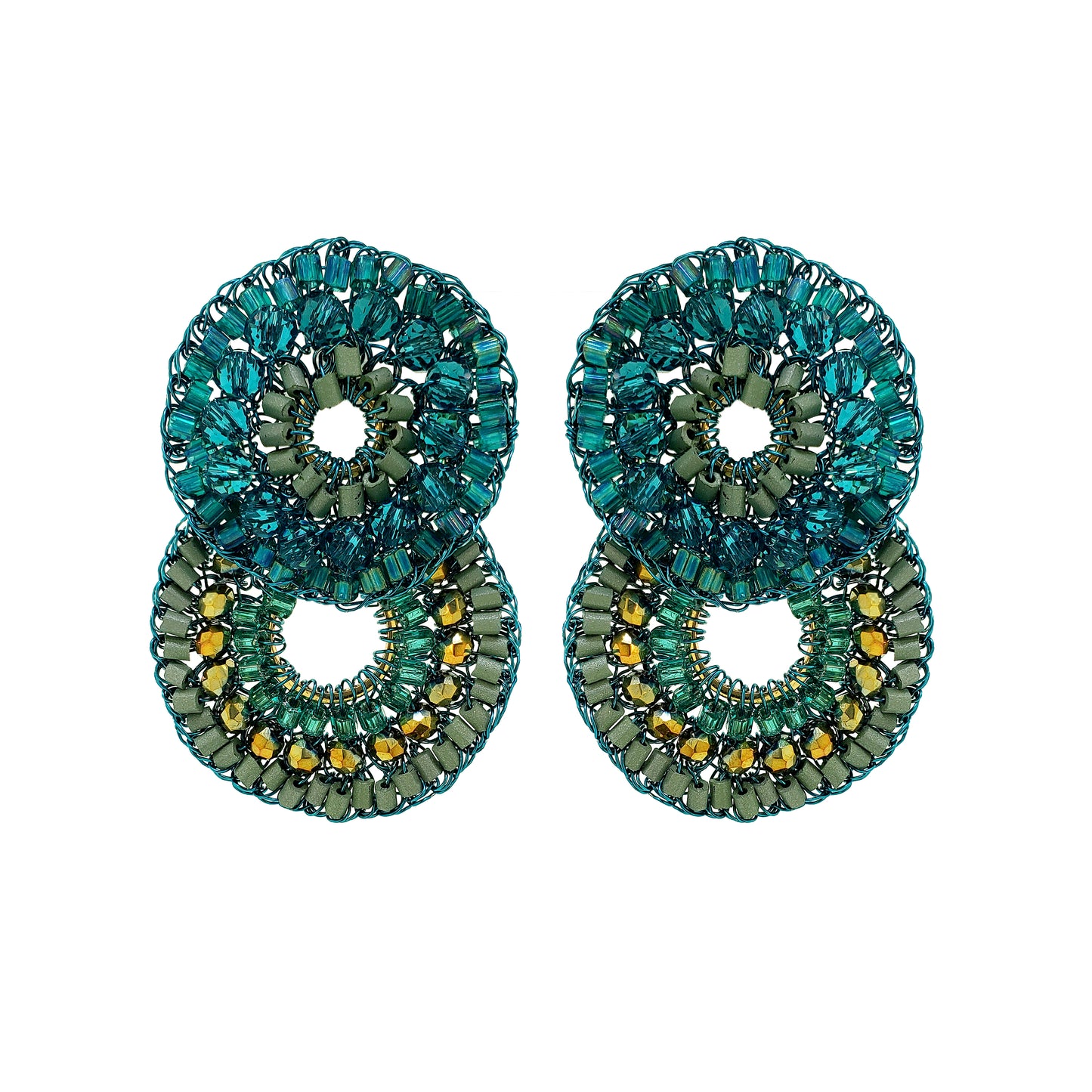 Teal Mix Gush Small Handmade Crochet Earrings