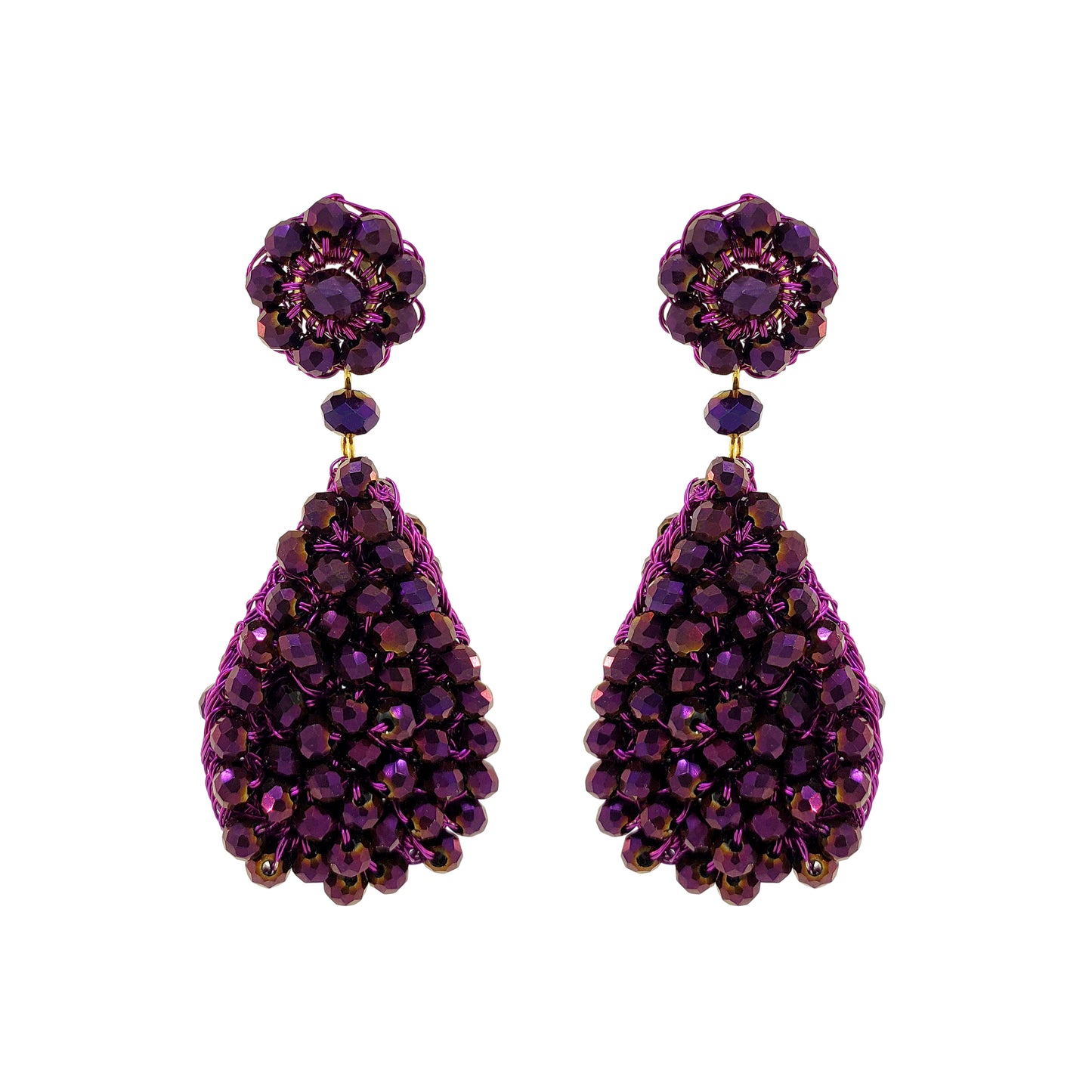 Metallic Purple Zoelle Drop Handmade Crochet Earrings