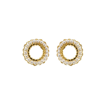 Pearl & Gold Molly Handmade Crochet Earrings