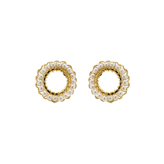 Pearl & Gold Molly Handmade Crochet Earrings