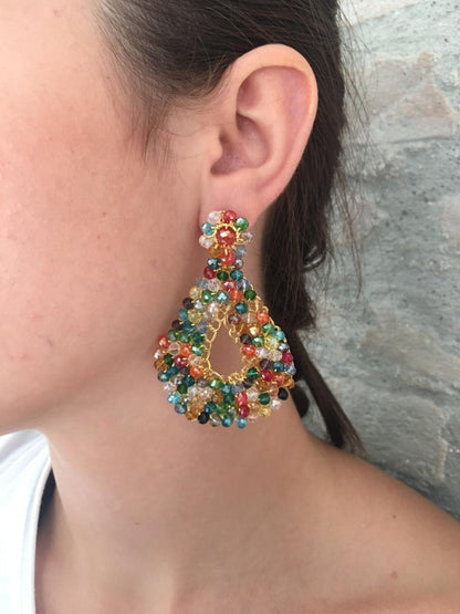 Multicolor & Gold Diana Maxi Handmade Crochet Earrings