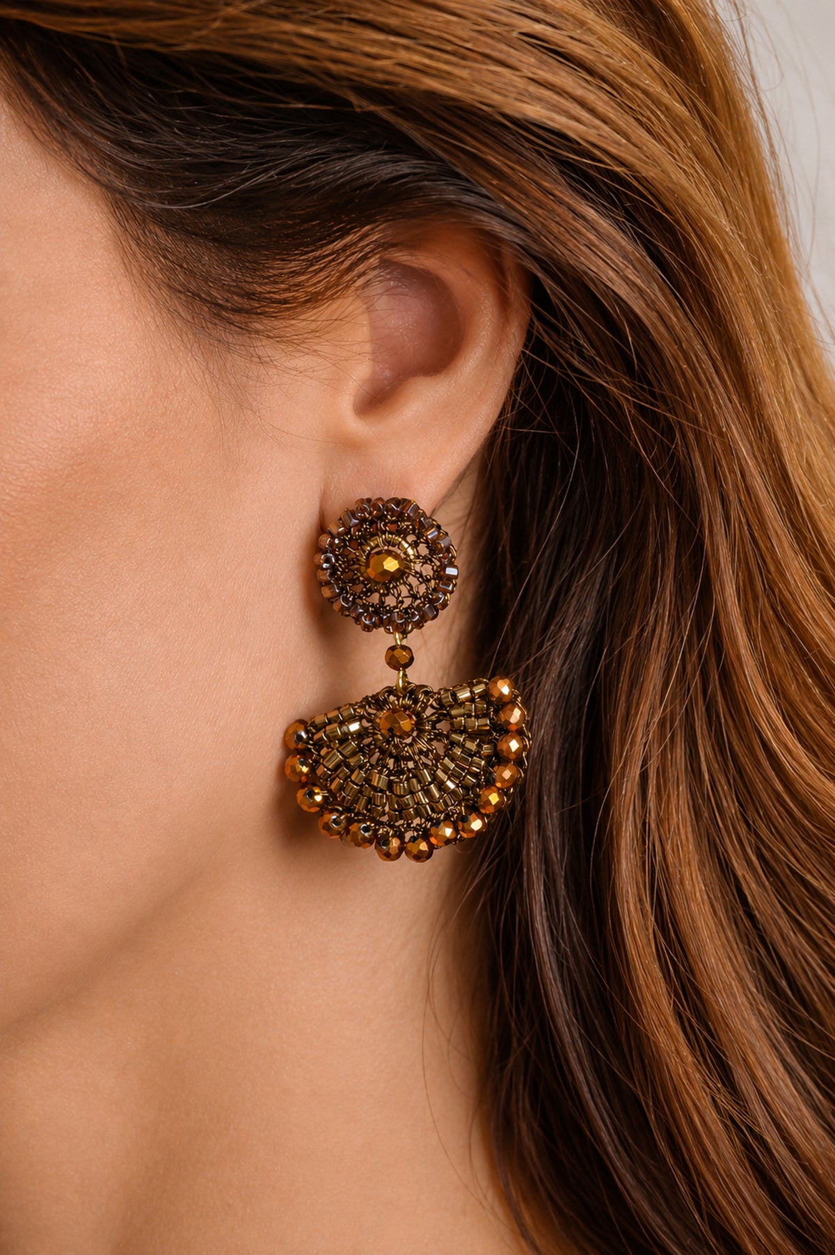 Sepia Mix Mystra Dangle Handmade Crochet Earrings