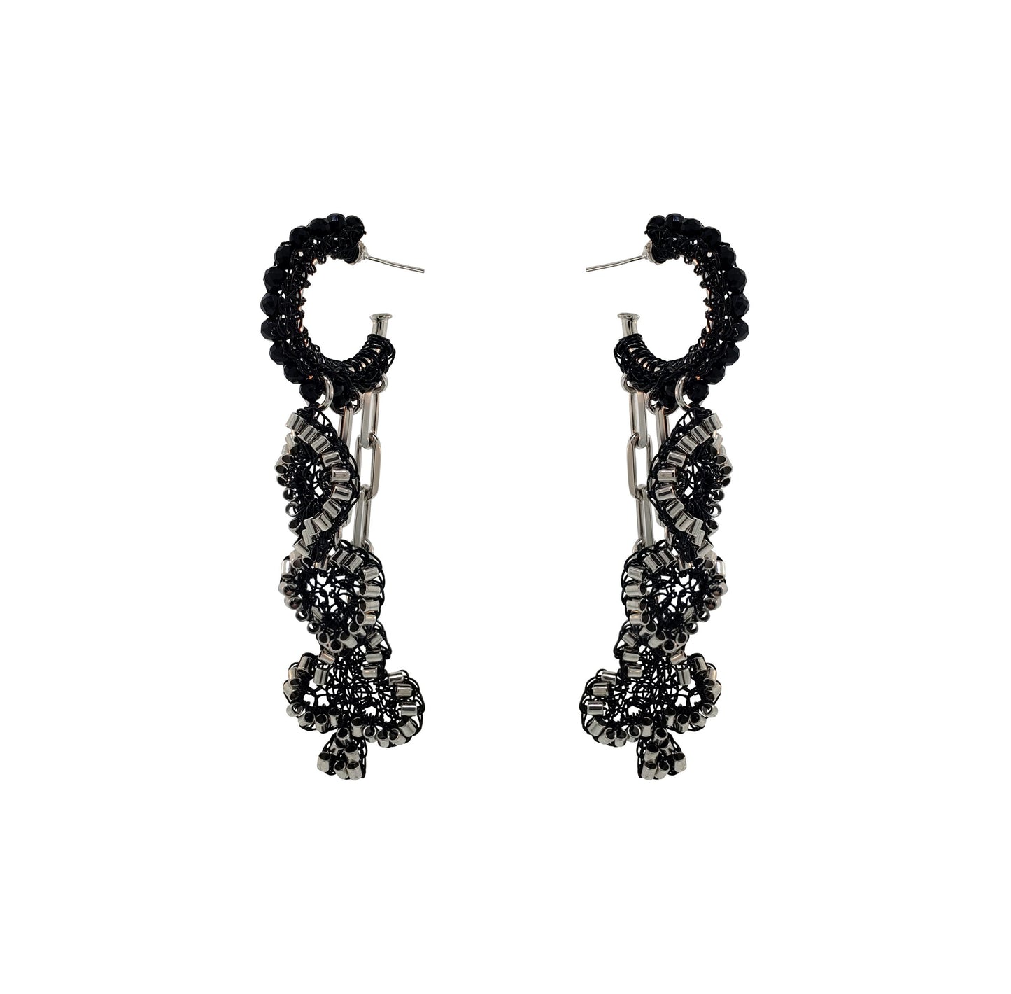 Royal Black Mix Full House Handmade Crochet Earrings