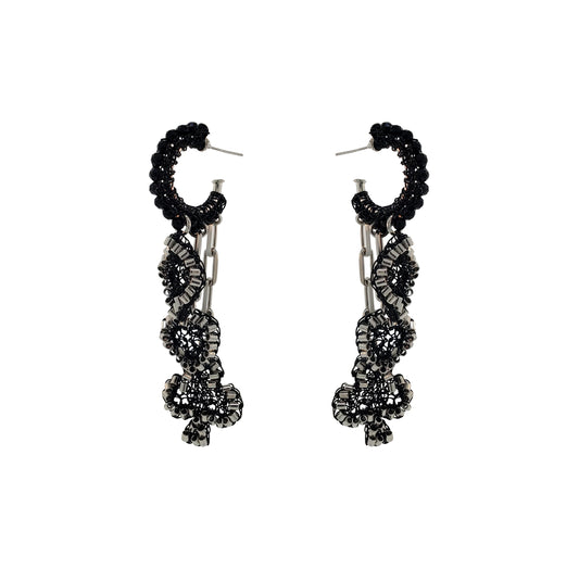 Royal Black Mix Full House Handmade Crochet Earrings