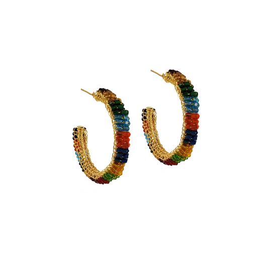 Multi & Gold Maya Hoops Handmade Crochet Earrings